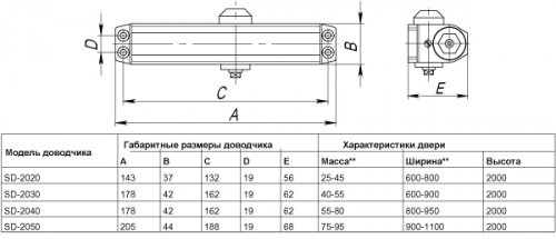 Доводчик дверной SD-2050 BR 75-95 кг (коричневый)