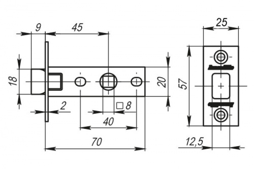 Защелка врезная LH 120-45-25 WAB Матовая бронза BOX /прям/