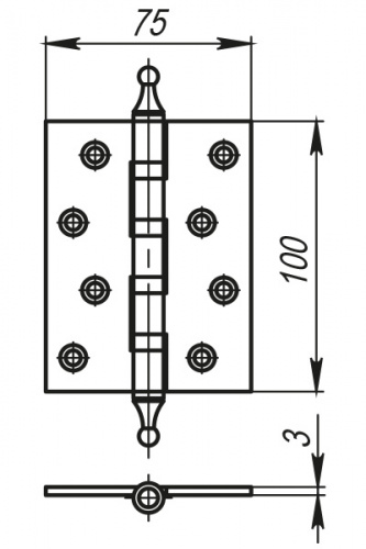 Петля универсальная 4500A (500-A4) 100x75x3 WAB Мат бронза Box