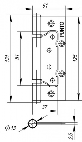 Петля универсальная без врезки 200-2B 125x2,5 AC (медь)
