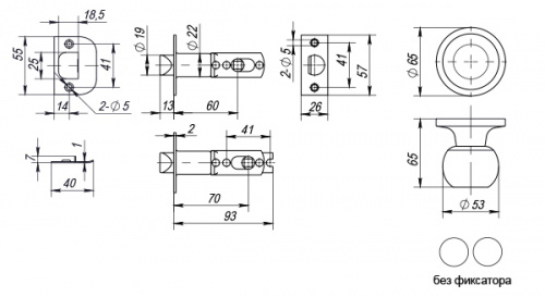 Ручка защелка 6072 AC-P (без фик.) медь