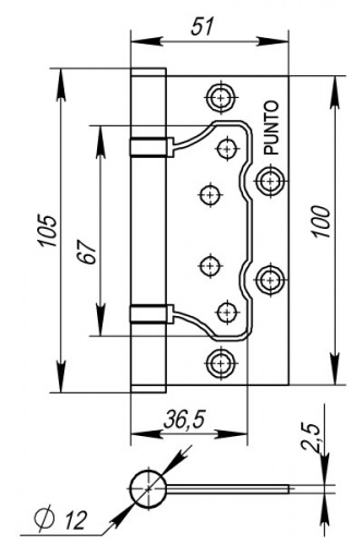 Петля универсальная без врезки 200-2B/HD 100x2,5 PN (мат. никель)